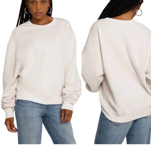 NEW Good American Women's Size 2 Medium Cream Boyfriend Sweatshirt